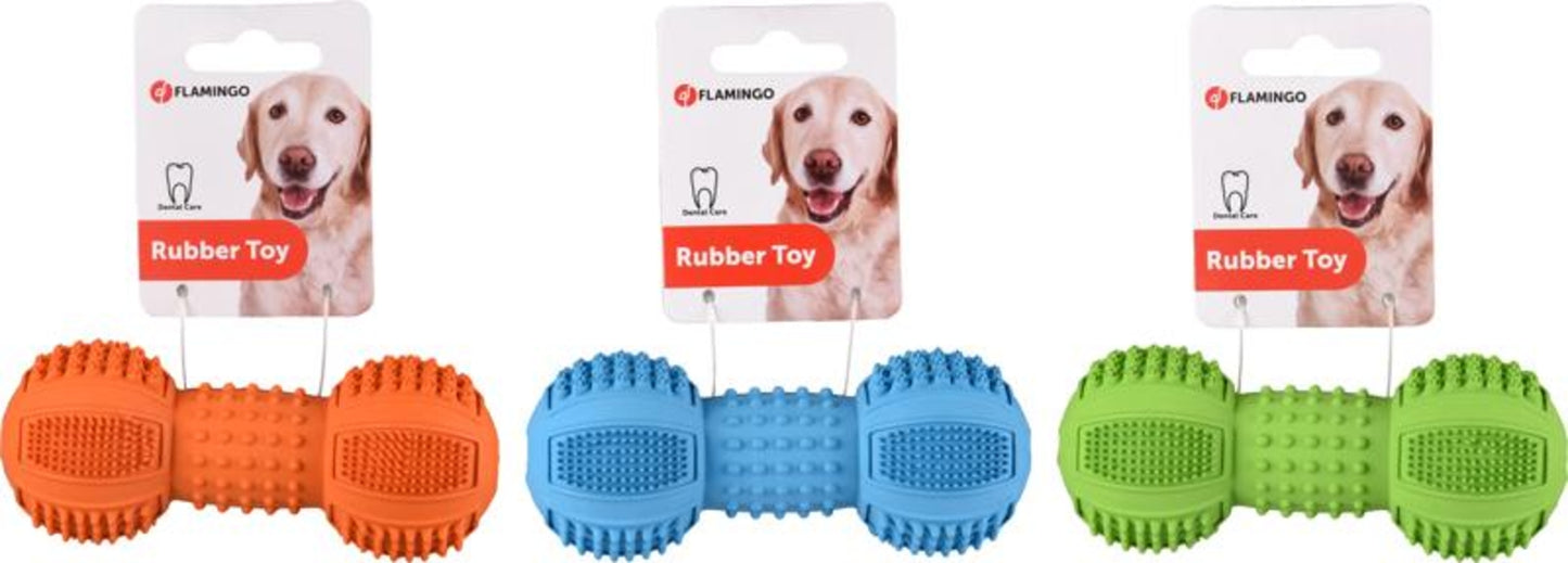 Flamingo Toy Ruffus Dumbbell - дентална играчка за куче 12,5 см /зелена, синя, оранжева/