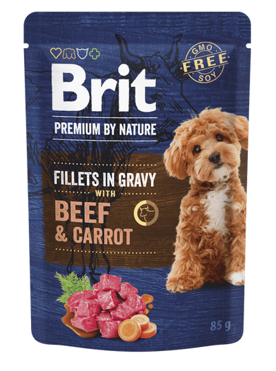Brit Pemium by Nature Fillets in Gravy with Beef and Carrot - пауч за кучета с говеждо и моркови 85 гр
