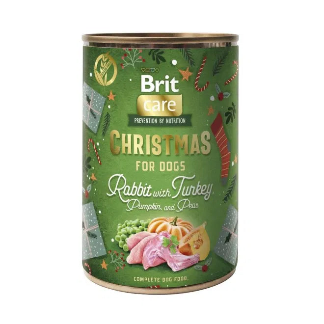 Brit Care Dog Christmas can Rabbit - коледна консервирана храна за кучета с вкус на заек и пуйка 400 гр