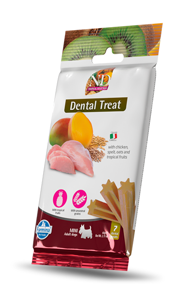 N&D Dog Dental Treat Adult Mini - дентални лакомства за кучета от дребни породи с пилешко, спелта, овес и тропически плодове 60 гр