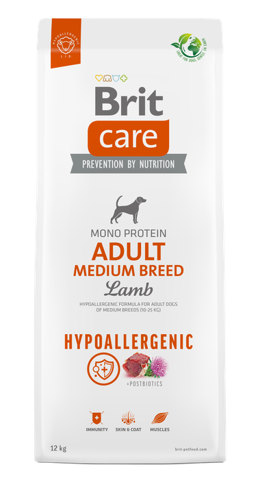 Brit Care Dog Hypoallergenic Adult Medium Breed - хипоалергенна храна за кучета от средни породи с агнешко месо