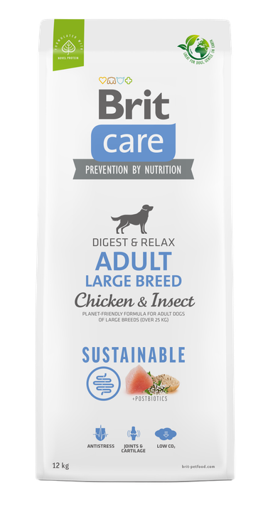 Brit Care Dog Sustainable Adult Large Breed - храна за кучета от големи породи с пилешко месо и насекоми 12 кг