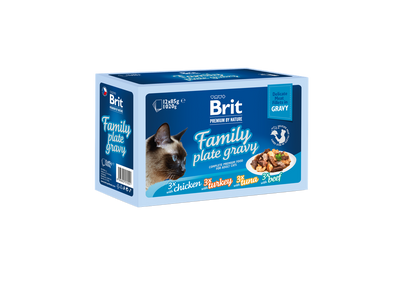 Brit Premium by Nature Fillets in Gravy Family Plate - паучове за котка в сос, микс от вкусове 12 х 85 гр