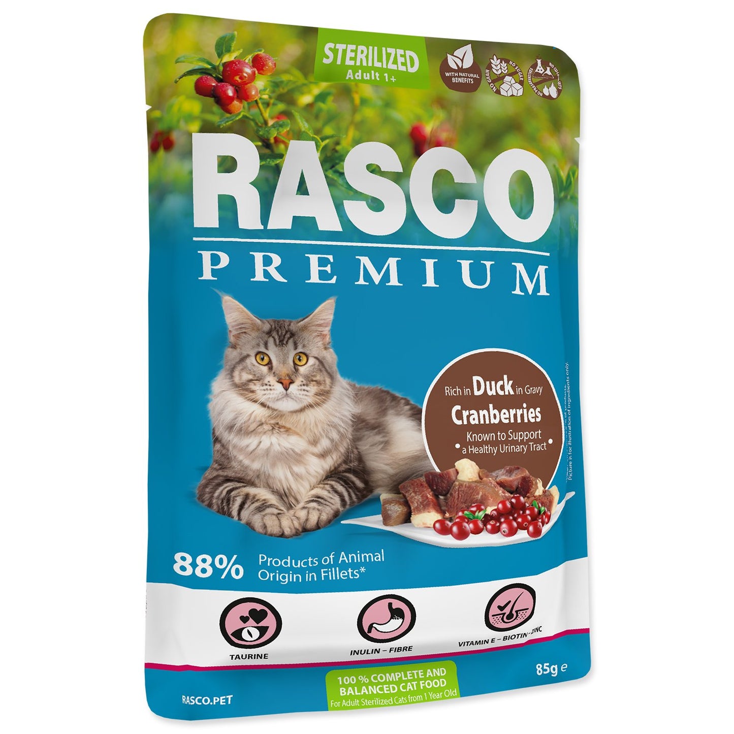 Rasco Premium Sterilised Duck - пауч за кастрирани котки със патешко в сос 85 гр.
