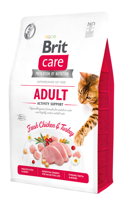 Brit Care Cat Grain-Free Adult Activity Support - суха храна с пилешко и пуешко месо за котки с високи нива на активност