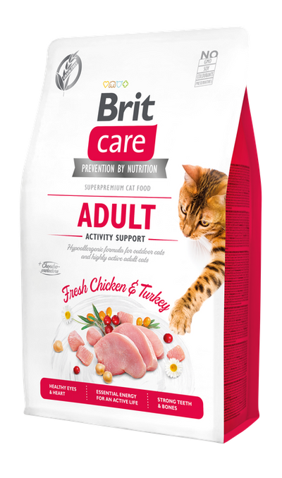 Brit Care Cat Grain-Free Adult Activity Support - суха храна с пилешко и пуешко месо за котки с високи нива на активност 2 кг