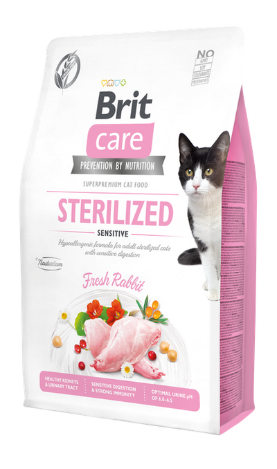 Brit Care Cat Grain-Free Sterilized Sensitive - пълноценна суха храна със заешко за кастрирани котки