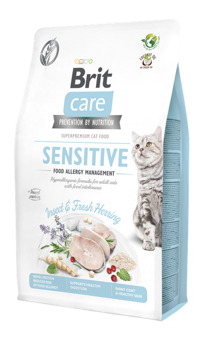 Brit Care Cat Grain-Free Sensitive Food Allergy Managemet - суха храна с риба и насекоми за котки склонни към алергии