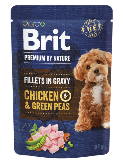 Brit Premium by Nature Dog Fillets in Gravy Chicken and Green Peas - пауч за кучета с пилешко месо и грах 85 гр