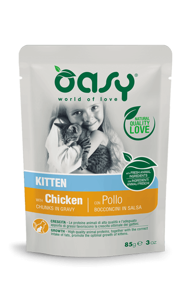 Oasy Chunks in Gravy Kittens Chicken - пауч за котки за малки котенца с пилешко месо 85 гр.