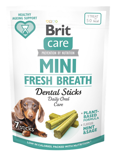 Brit Care Dog Mini Treats Fresh Breath - дентални лакомства с мента и градински чай 120 гр