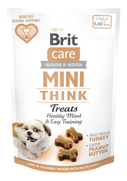 Brit Care Dog Mini Treats Think - лакомство подпомагащо обучението с пуешко и фъстъчено масло 50 гр
