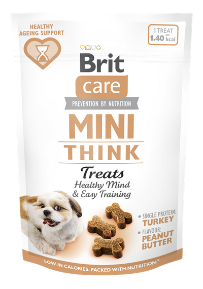 Brit Care Dog Mini Treats Think - лакомство подпомагащо обучението с пуешко и фъстъчено масло 50 гр