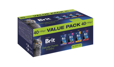 Brit Premium by Nature Cat Value Pack for Adult Cats - мултиопаковка паучове за котки 40 х 100 гр