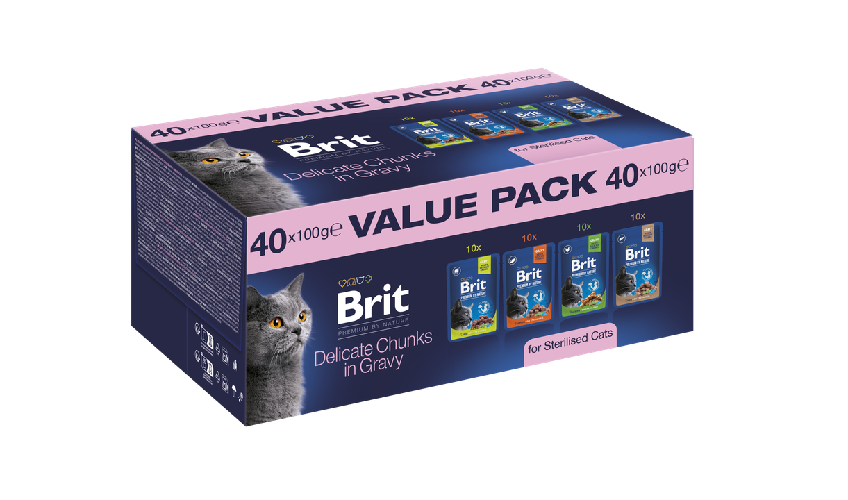 Brit Premium by Nature Cat Value Pack for Sterilised Cats - мултиопаковка паучове за кастрирани котки 40 х 100 гр