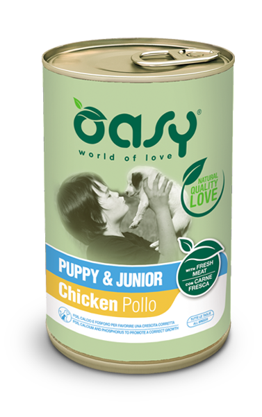 Oasy Pate Dog Puppy Chicken - пълноценна храна за кученца от всички породи на възраст до 12 месеца с пилешко месо 400 гр.