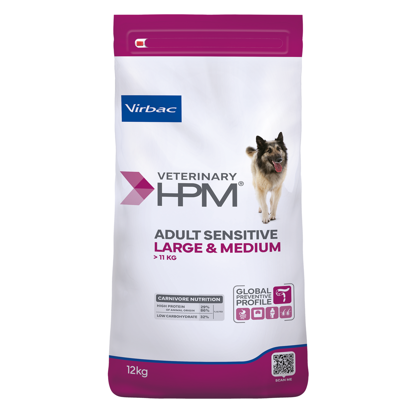 Virbac HPM Adult Sensitive Large and Medium Dog - суха храна за кучета с чувствителен стомах от средни и големи породи 12 кг