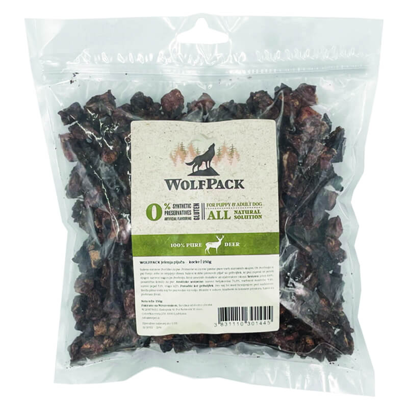 WolfPack Deer Lung Cubes - кубчета от изсушен еленски бял дроб 250 гр