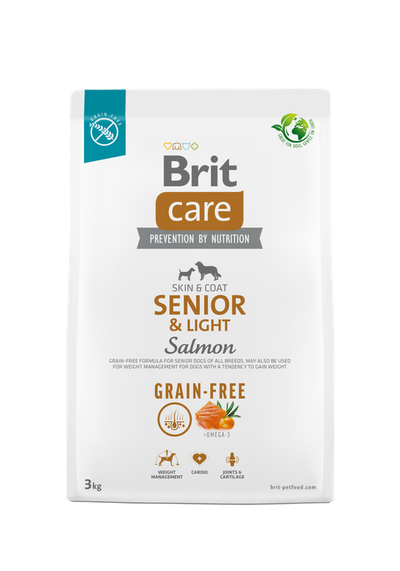 Brit Care Dog Grain-free Senior and Light - пълноценна храна за застаряващи кучета от всички породи със сьомга