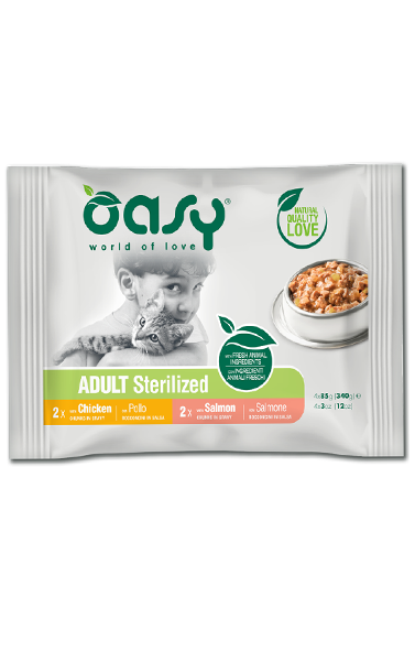 Oasy Wet Cat Bocconcini MultiPack ADULT STERILIZED SELECTION - пакет паучове за стерилизирани котки 4X85 гр.