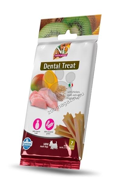 N&D Dog Dental Treat Adult Mini - дентални лакомства за кучета от дребни породи с пилешко, спелта, овес и тропически плодове 60 гр