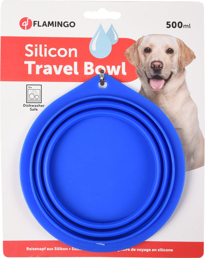 Flamingo Feeding and Drinking Bowl Falda Round Blue - сгъваема силиконова купичка 500 мл. /синя/