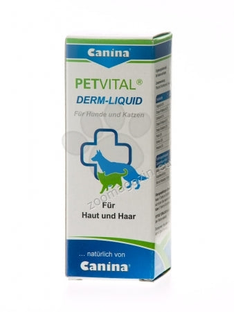 РАЗПРОДАЖБА Canina Petvital Derm-Liquid - хранителна добавка за метаболитни, хормонални и алергични проблеми, свързани с кожни проблеми, 25 мл