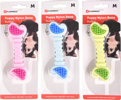 FLAMINGO Toy Puppy Ruffus Bone - дентална играчка за куче /син, розов, зелен/
