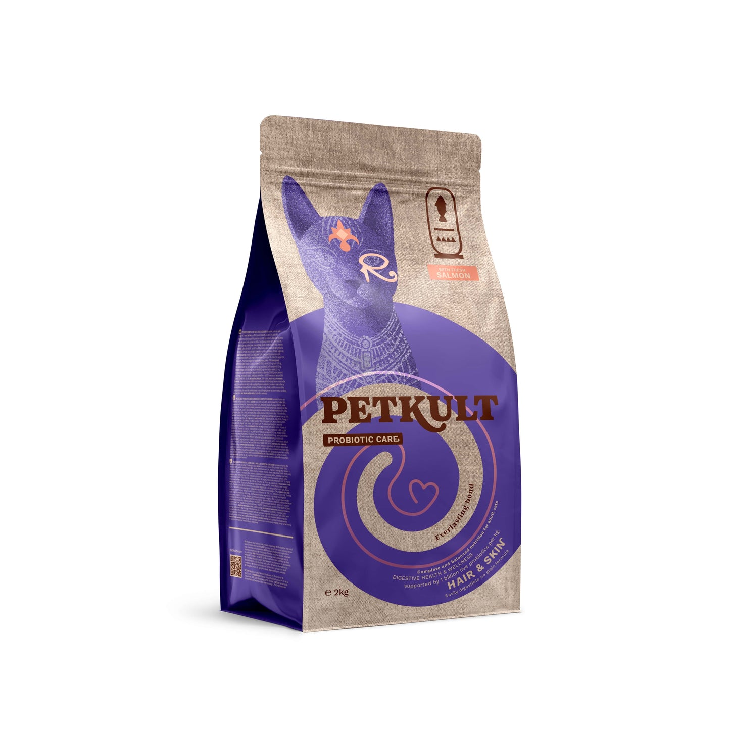 Petkult Cat Probiotic Care Hair and Skin - пълноценна храна за възрастни котки със сьомга 2 кг
