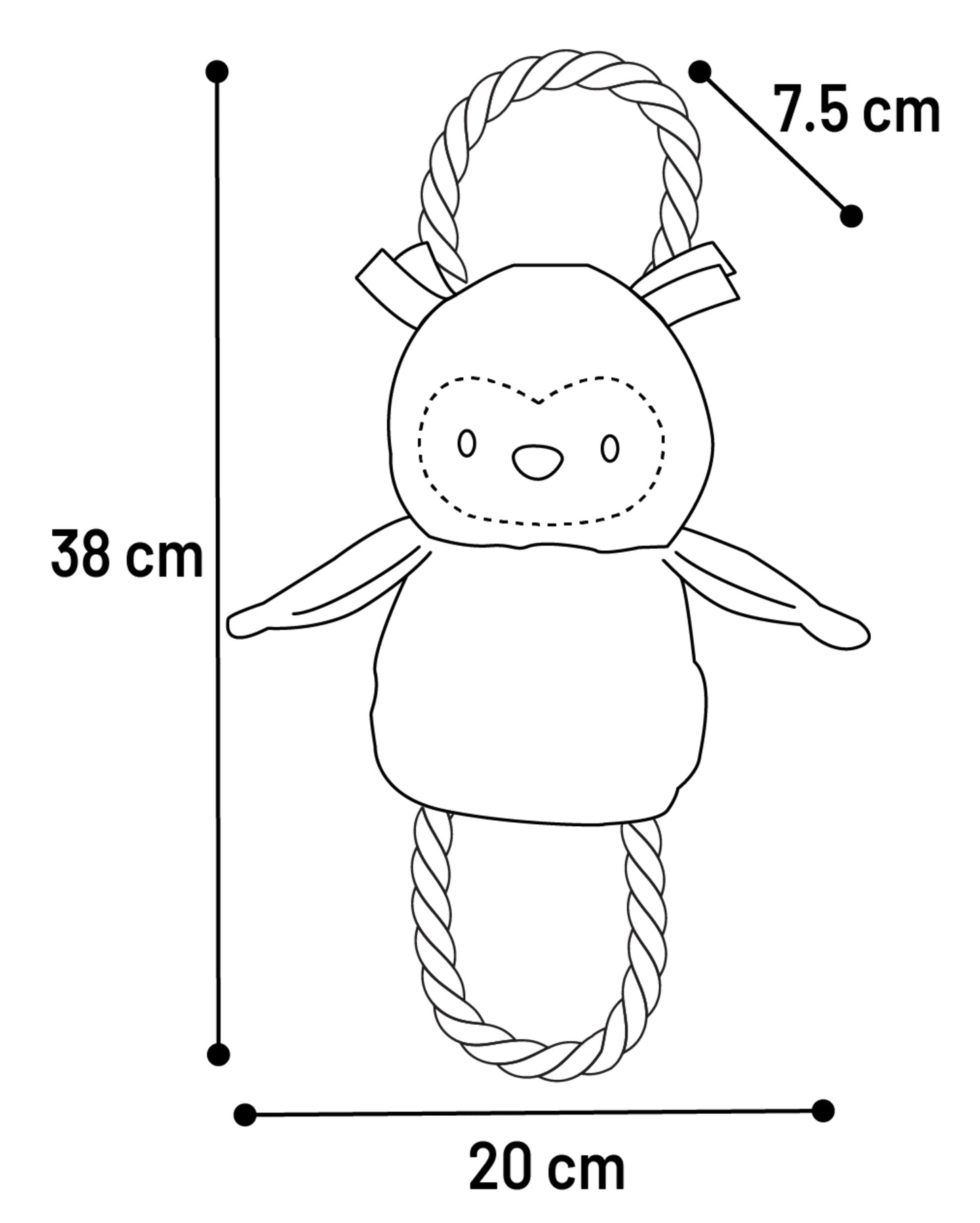 Flamingo Toy Puppy Phoebe Owl with Rope - плюшена играчка с въже за куче 20 / 7,5 / 38 см