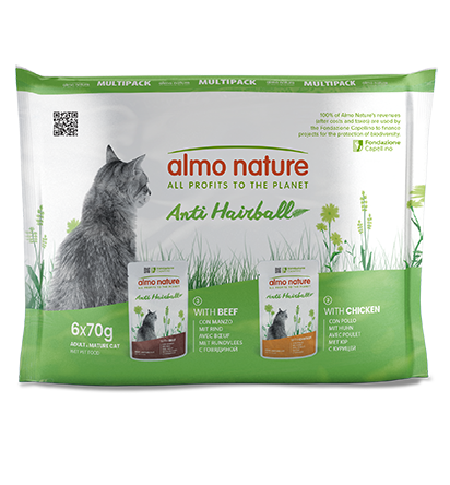 Almo Nature Anti Hairball Multipack with Beef and Chicken - мултиопаковка паучове за котка против космени топки с говеждо и пилешко месо 6 x 70 гр