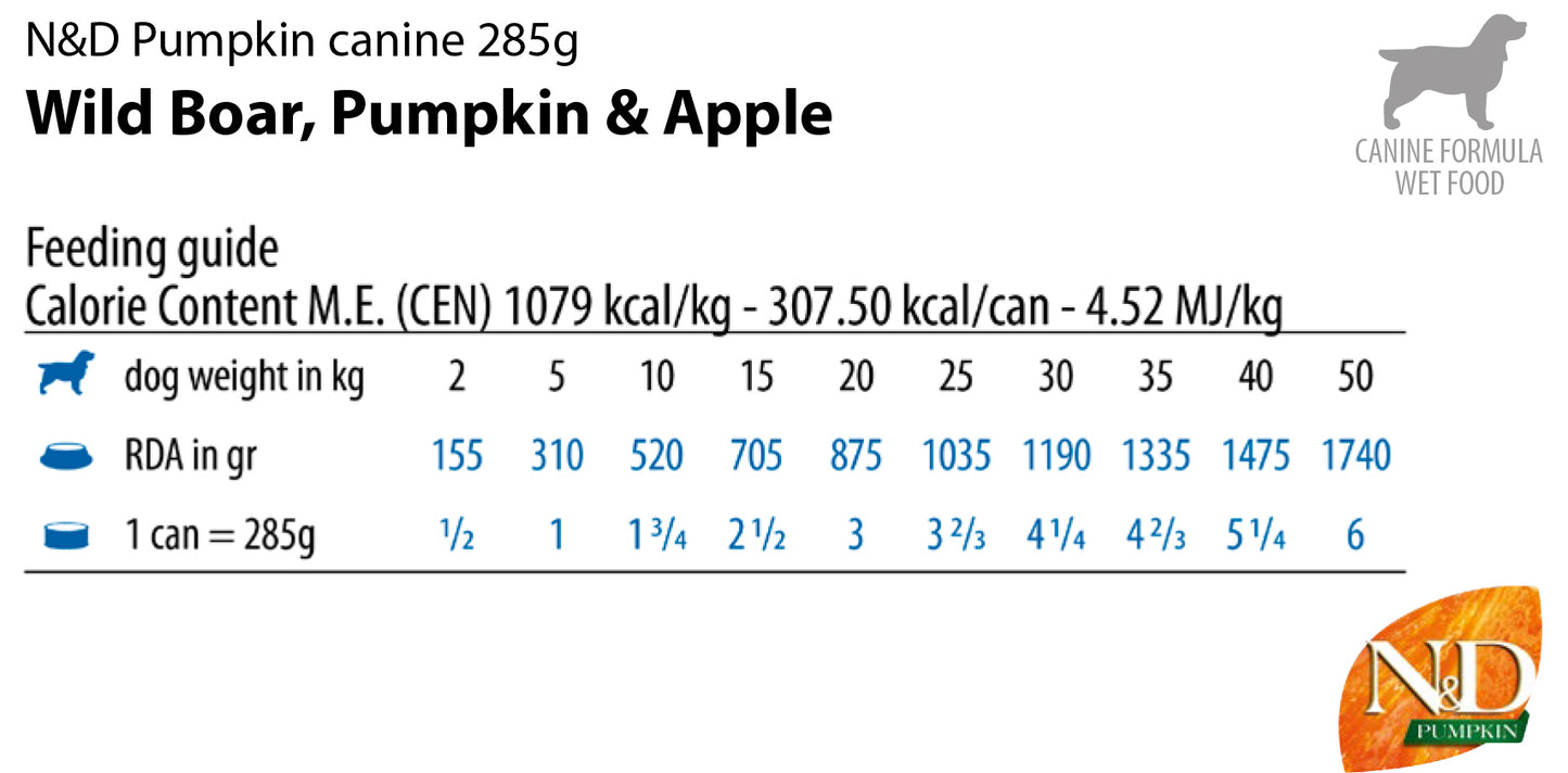 N&D Dog Boar & Pupkin & Apple - с месо от глиган, тиква и ябълки 285 гр.