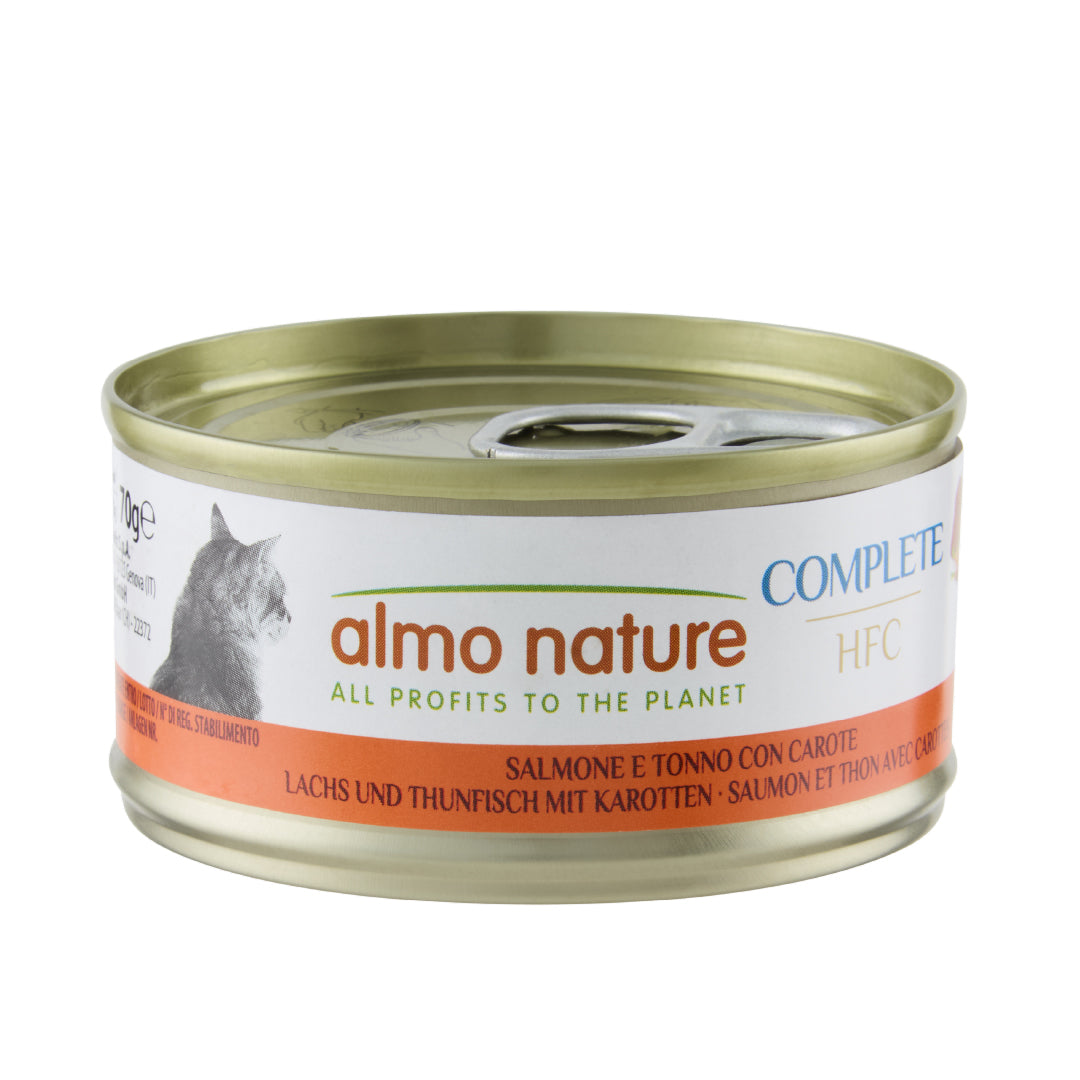 Almo Nature HFC Complete with Salmon, Tuna and Carrots - консерва за котки със сьомга, риба тон и моркови 70 гр