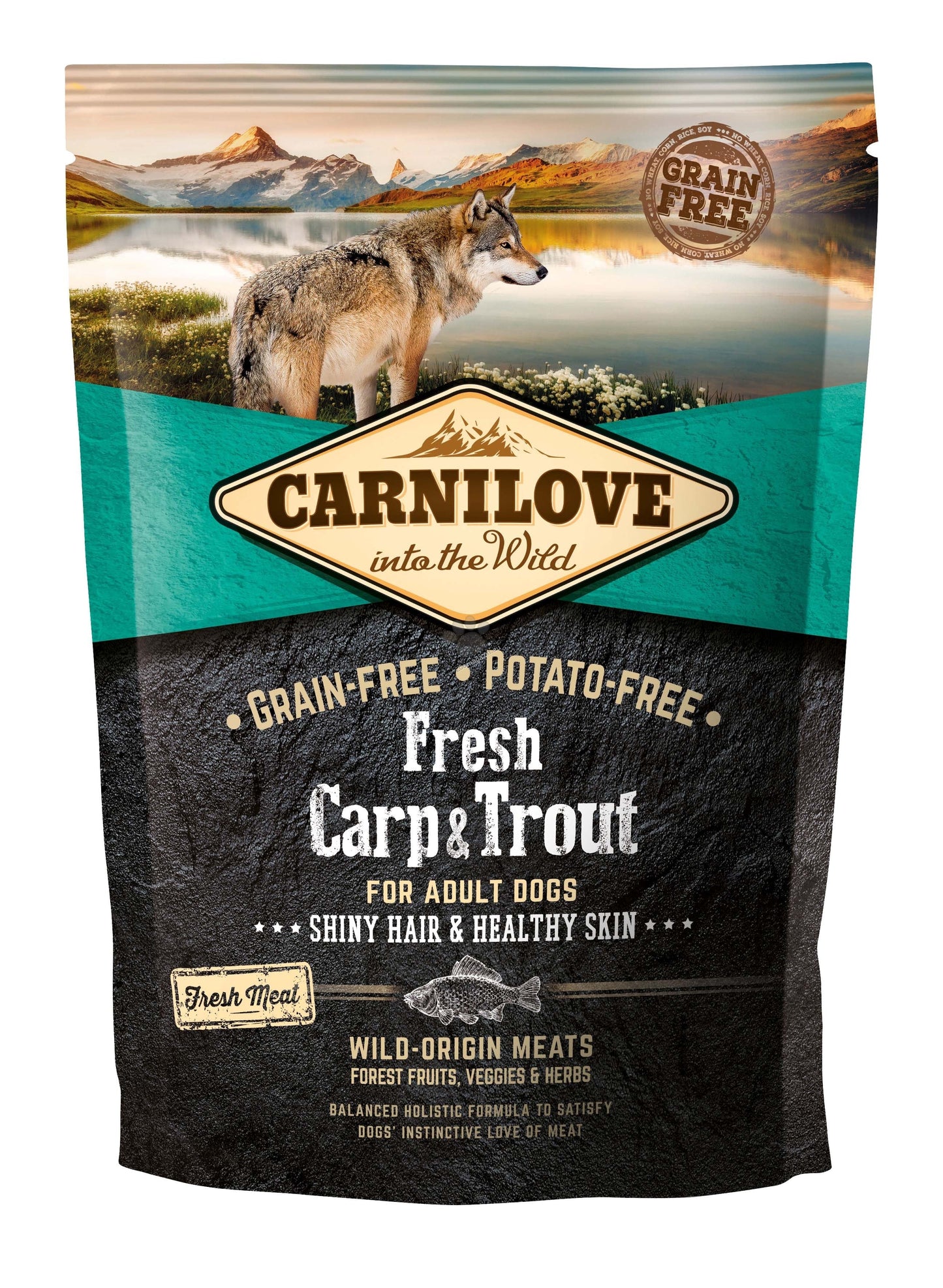 РАЗПРОДАЖБА Carnilove Fresh Carp & Trout Shiny Hair & Healthy Skin for Adult dogs - супер премиум храна с шаран и пъстърва