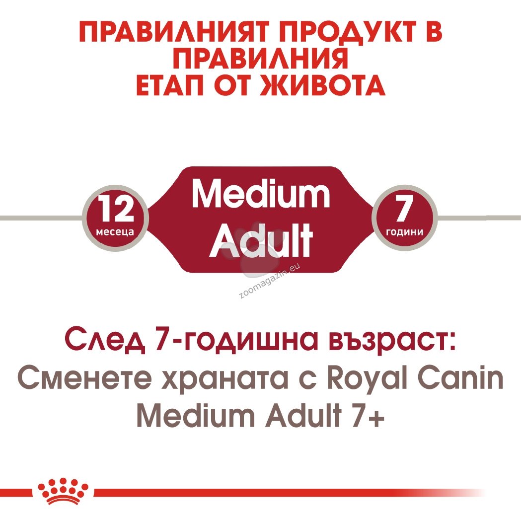 Royal Canin Medium Adult - пълноценна храна за кучета от средните породи, с тегло от 11 до 25 кг., над 12 месечна възраст 3 кг