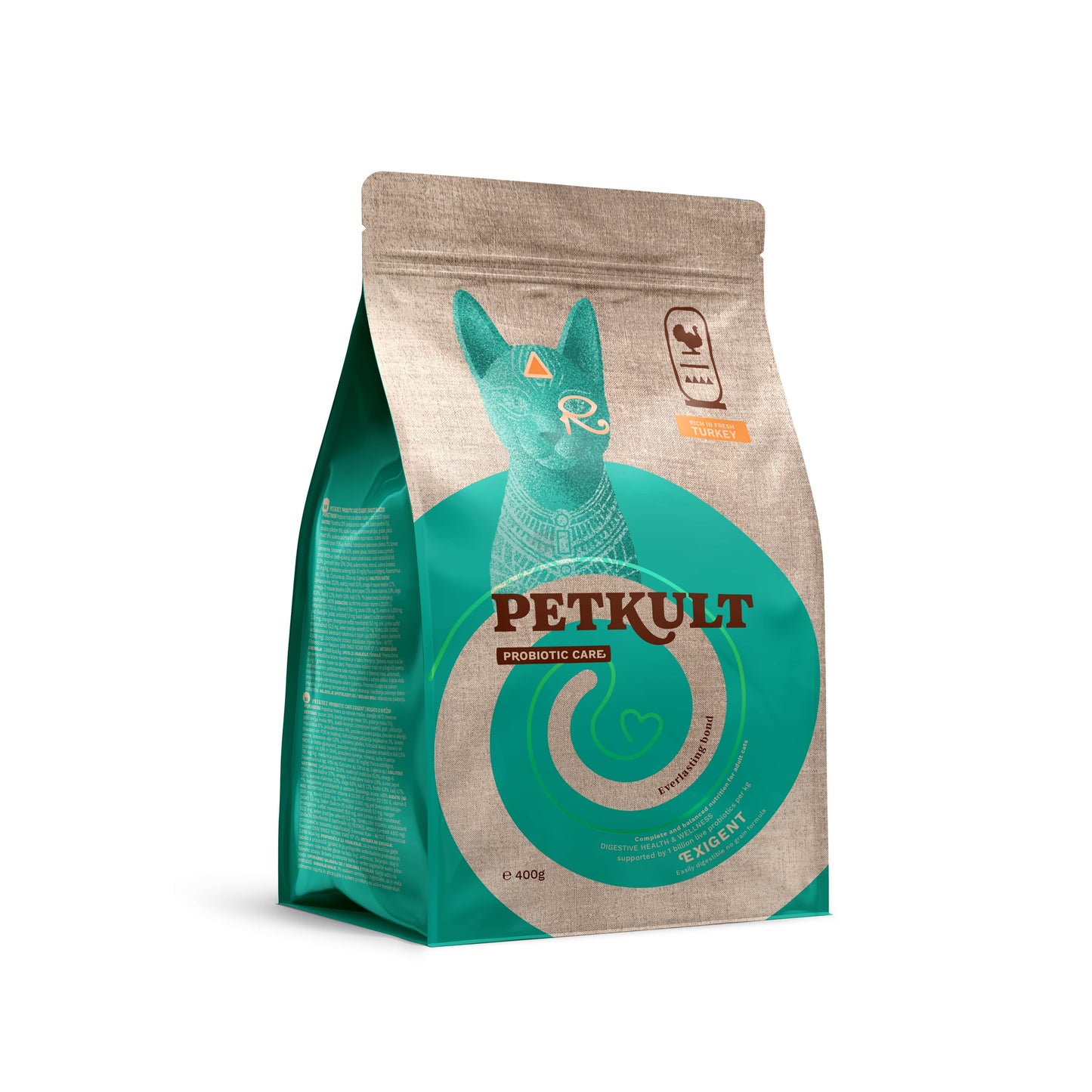 Petkult Cat Probiotic Care Exigent - пълноценна храна за възрастни котки с пуешко 400 гр