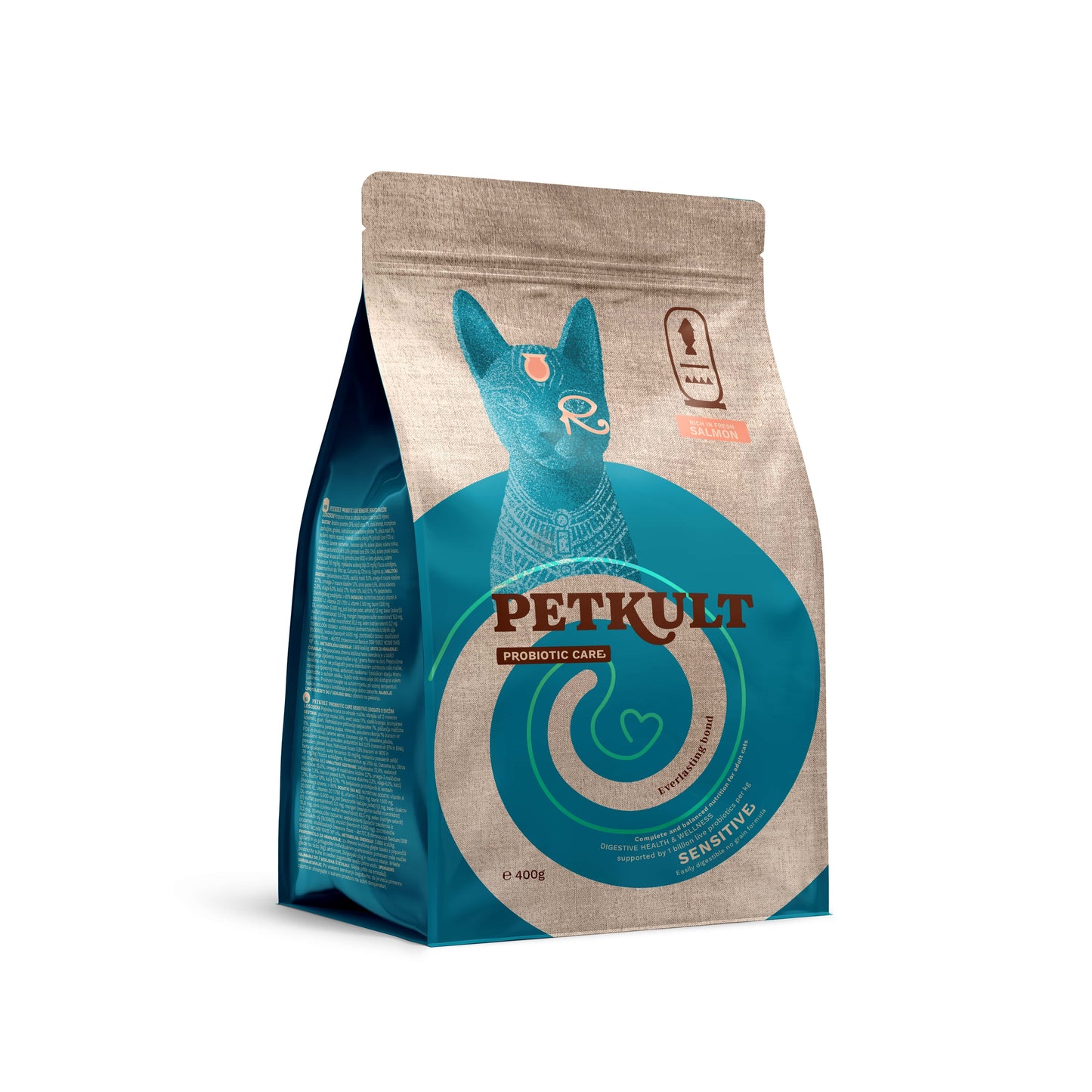 Petkult Cat Probiotic Care Sensitive - пълноценна храна за възрастни котки със сьомга 400 гр