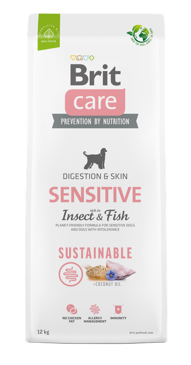Brit Care Dog Sustainable Sensitive - храна с насекоми и риба за кучета с чувствителна кожа