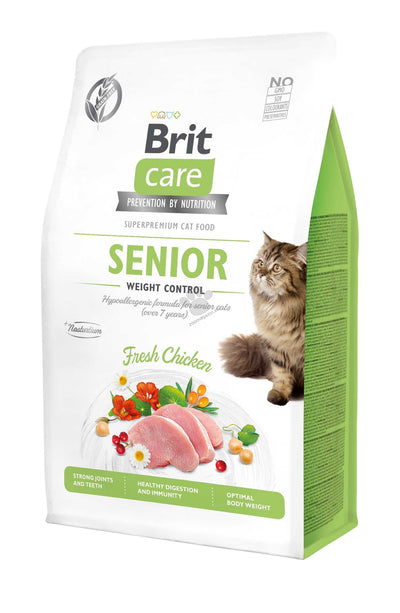 РАЗПРОДАЖБА Brit Care Cat Grain-Free Senior and Weight Control - пълноценна суха храна за застаряващи котки 7 кг
