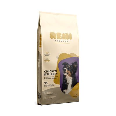Remi Premium Dog Medium Breed Chicken and Turkey - суха храна за кучета от средни породи с пилешко и пуешко месо 12,5 кг