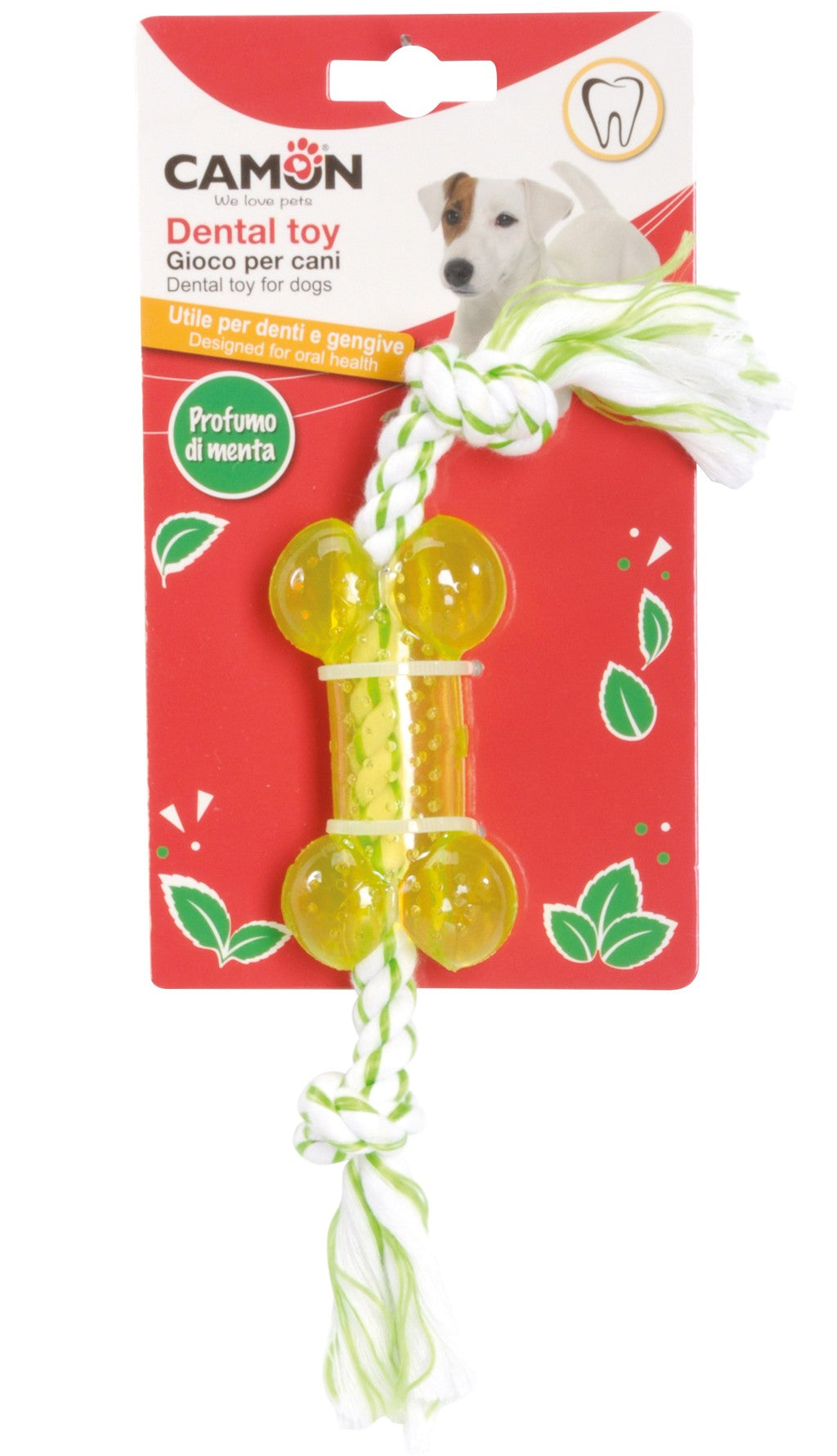 Camon Mint-scented TPR Bone with Cotton Rope - кучешка играчка 8 / 24 см