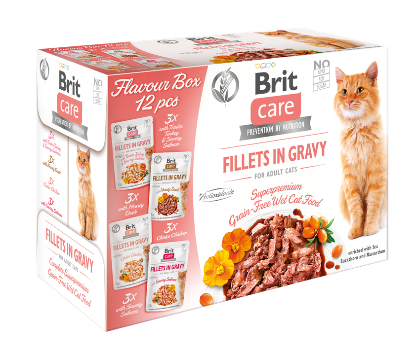 Brit Care - селекция птичи и рибни филенца в сос грейви 12 х 85 гр