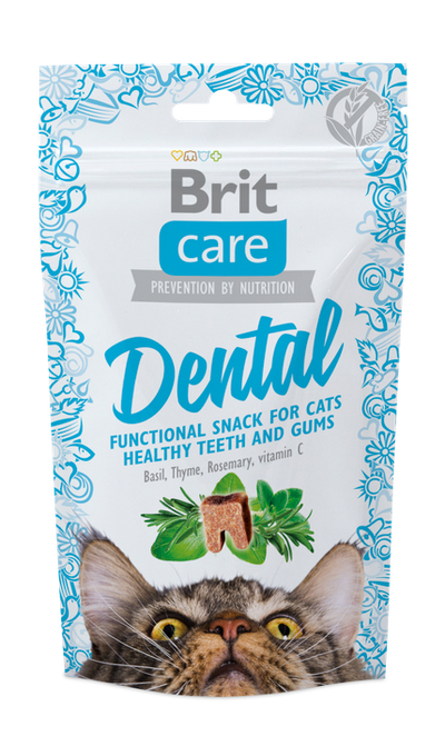 Brit Care Cat Dental - полувлажни хапки за котка за здрави венци и зъби 50 гр