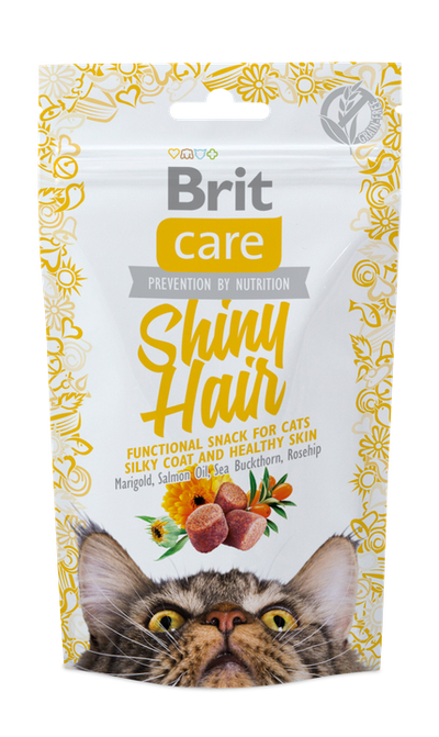 Brit Care Cat Shiny Hair - полувлажни хапки за котка за красива кожа и козина 50 гр