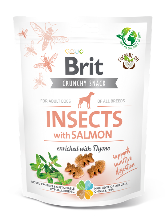Brit Care Dog Crunchy Cracker Insects with Salmon enriched with Thyme - крекери с насекоми, сьомга и мащерка 200 гр