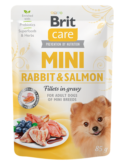 Brit Care Mini with Rabbit and Salmon Fillets in Gravy - филета в сос за кучета от малки породи със заешко и сьомга 85 гр