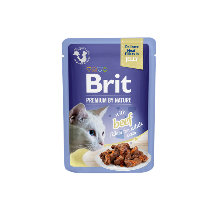 Brit Premium Cat Delicate Fillets in Jelly with Beef - телешки филенца в желе за възрастни котки 85 гр