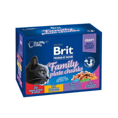 Brit Family Plate - мултиопаковка паучове за котки 12 х 100 гр