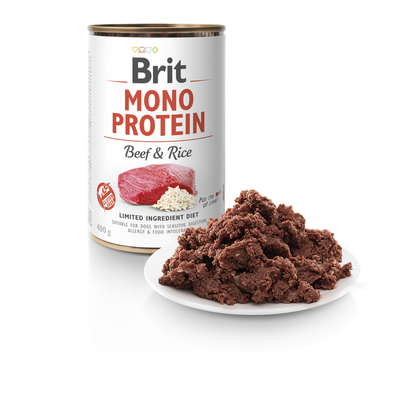 Brit Mono Protein Beef and Rice - монопротеинова консерва за кучета с говеждо месо и ориз 400 гр