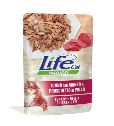 Life Cat Natural Tuna, Beef and Ham - с филе от риба тон, говеждо месо и шунка, 70 грама
